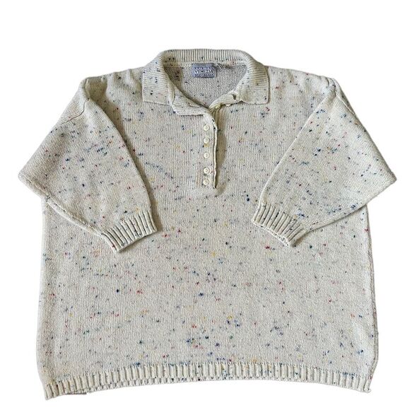 Cream confetti color knit short sleeve oversized sweater - Picture 2 of 7